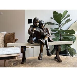 Mark Lundeen Little Sisters Bronze Marble Statue 91/100 1998 Girls Read Bench
